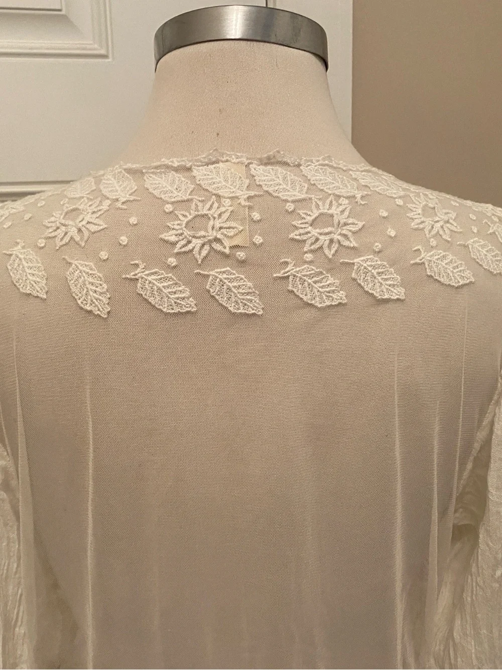 Free People White Floral Lace Top with Sheer Detail